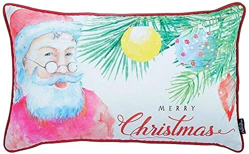 Christmas Santa Printed Throw Pillow Cover Gift 12"x20" Color Motif Classic Polyester Removable - Diamond Home USA