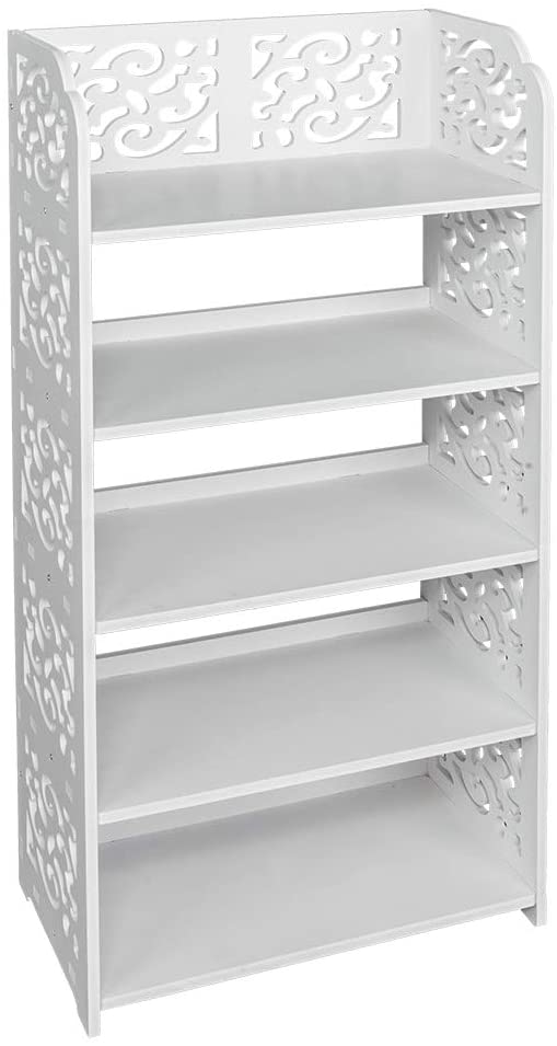MISC 5 Tiers Wood Plastic Board Five Tiers Carved Shoe Rack White Plastic Wood Finish