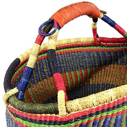 Handmade Large Market Basket Mixed Colors Brown Organic - Diamond Home USA