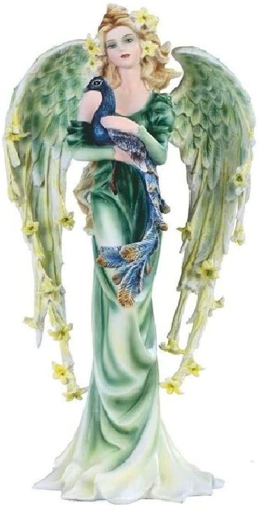 9 25" h Green Angel Fairy Peacock Statue Fantasy