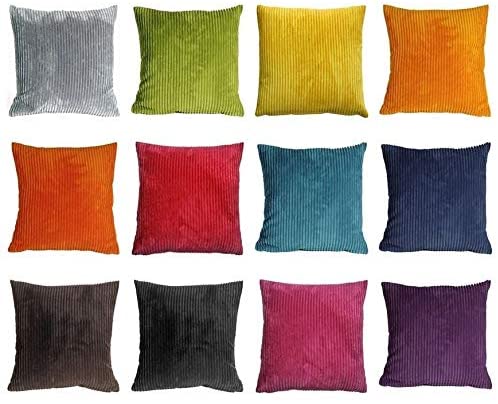 Wide Corduroy 22x22 Yellow Throw Pillow Stripe Modern Contemporary Polyester Single Removable Cover