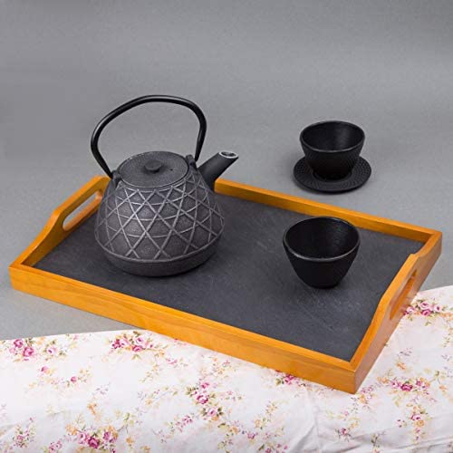 Pine Wood Serving Tray W/Slate Insert Brown Traditional Rectangle Slate 1 Piece - Diamond Home USA