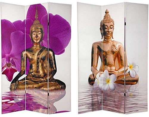 Handmade 6' Canvas Thai Buddha Room Divider Purple Modern