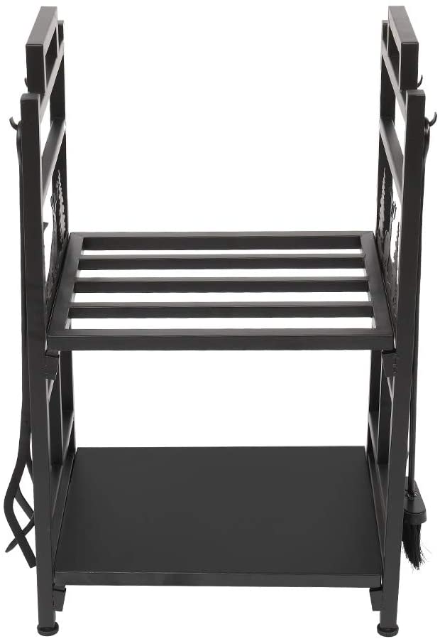 Double Layer Firewood Holder Animal Pattern Tools Black Iron - Diamond Home USA