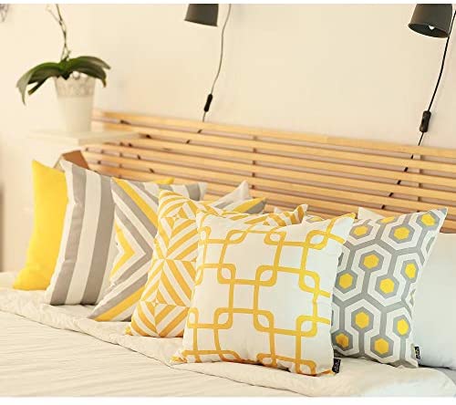 Geometric Yellow Squares 18 inch Throw Pillow Cover Color Mid Century Modern Polyester Removable - Diamond Home USA