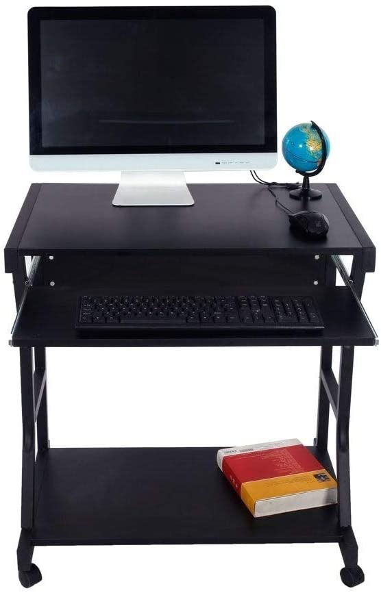 29" Moveable Study Desk Four Wheel Computer Black Children's Rectangular Steel Wood Finish Shelves - Diamond Home USA