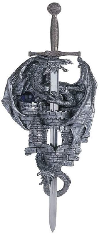 10" h Medieval Silver Dragon Sword Statue Fantasy Decoration