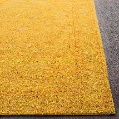 MISC Hand Tufted Bordered Wool Area Rug 2'3" X 8' Runner Yellow Border Traditional Rectangle Contains Latex Handmade