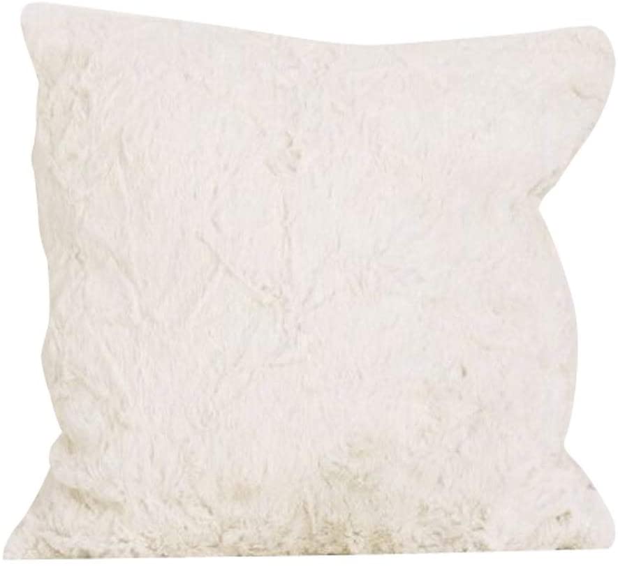 Faux Fur Throw Pillow Off White Solid Color Modern