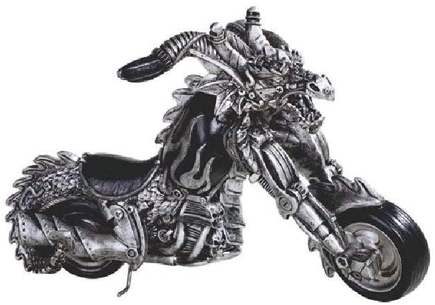 13" w Silver Dragon Motorcycle Statue Fantasy Decoration