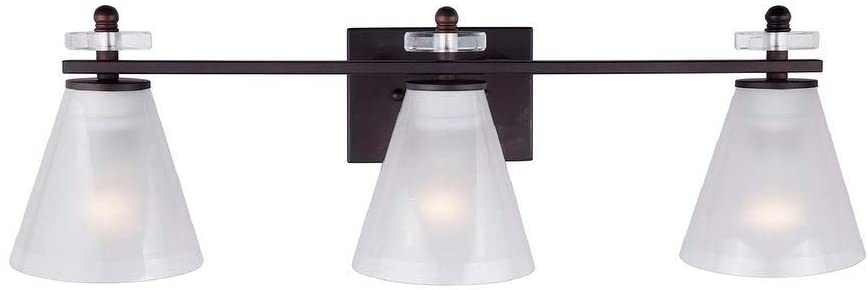 3 Light Antique Bronze Vanity Light Clear Outer Sandblast