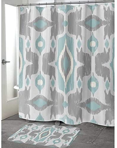 Cosmos Blue Shower Curtain by Marina 71x74 Blue Brown Grey Ikat Southwestern Polyester