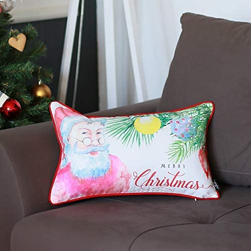 Christmas Santa Printed Throw Pillow Cover Gift 12"x20"
