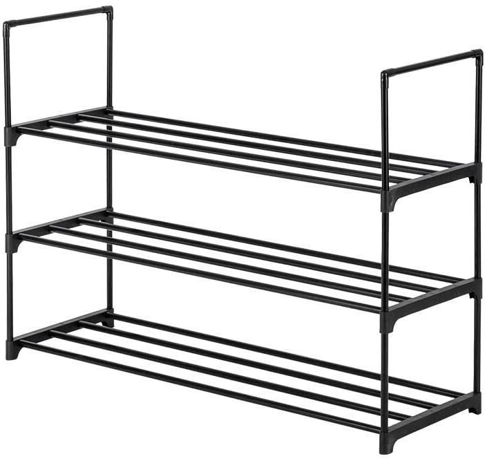 3 Tiers Shoe Rack Tower Shelf Storage Organizer Closet Black Iron Backed - Diamond Home USA
