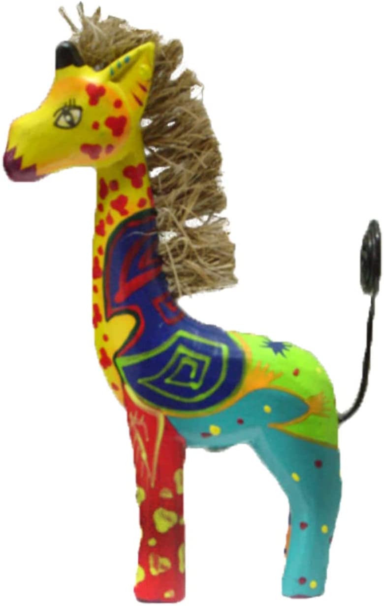 Handmade Colorful 4 inch Giraffe Statue (Indonesia) Yellow Wood - Diamond Home USA