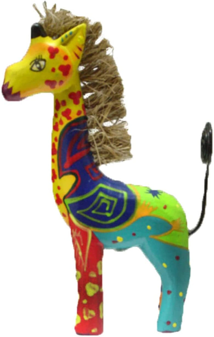 Handmade Colorful 4 inch Giraffe Statue (Indonesia) Yellow Wood - Diamond Home USA