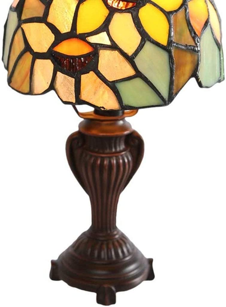 Blandford 11 5 inch Tiffany Stained Glass Sunflower Blossoms Lamp 6" l X 6" w 12" h Blue Orange Yellow Bronze - Diamond Home USA