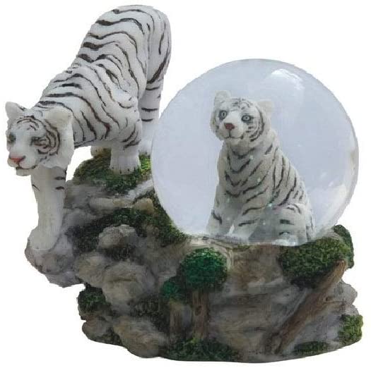 4" h White Tiger Cub Glitter Snow Globe