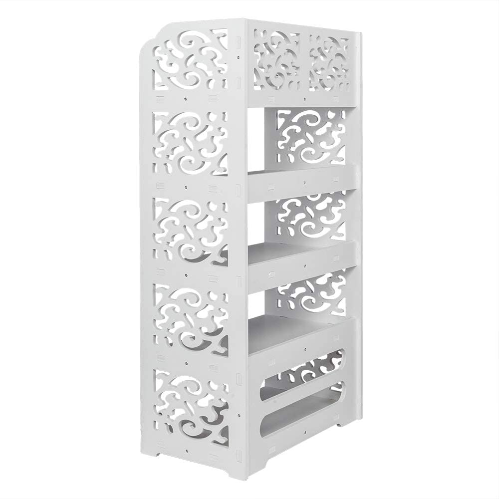 MISC 5 Tiers Wood Plastic Board Five Tiers Carved Shoe Rack White Plastic Wood Finish