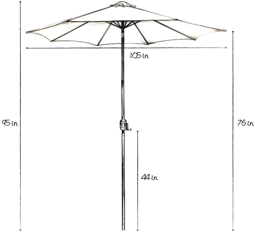 9 Ft Round Patio Umbrella Outdoor Market Table Tilt Crank Lift Garden Lawn Deck Backyard Pool Black Red Nature Nautical Coastal Metal Polyester