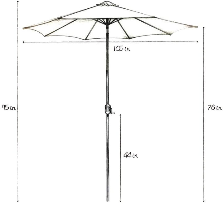 9 Ft Round Patio Umbrella Outdoor Market Table Tilt Crank Lift Garden Lawn Deck Backyard Pool Black Red Nature Nautical Coastal Metal Polyester