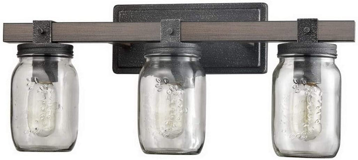 Vintage Mason Jar Bathroom Vanity Lighting 3 Lights Brown Grey Silver Farmhouse Industrial Transitional Glass Iron Metal Black Bronze - Diamond Home USA