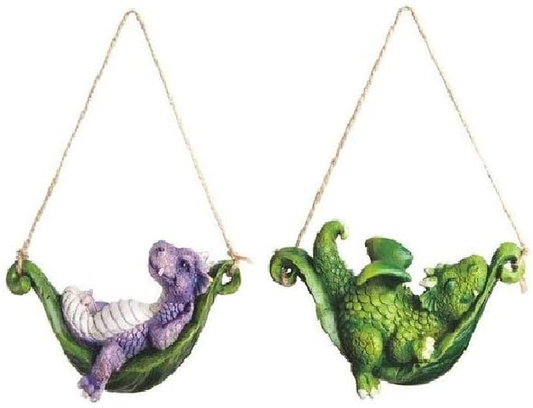 2 Piece Green Purple Mini Dragons Hammock Ornaments 4" w