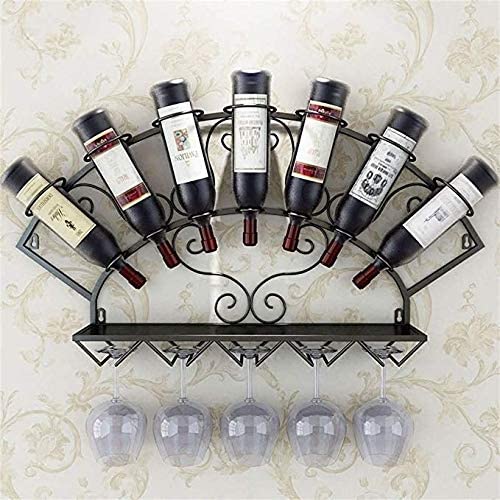 Wall Mount Wine Rack (Holds 7 Bottles) Black Metal