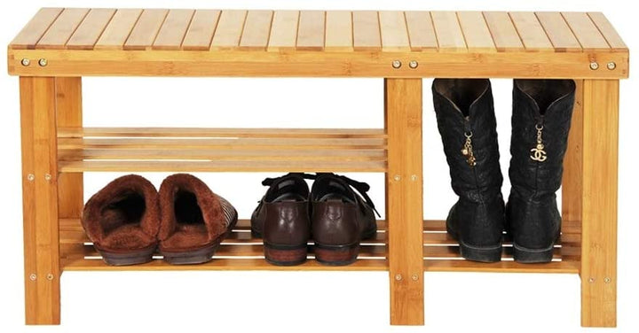 90cm Strip Pattern Tiers amboo Stool Shoe Rack Wood Color