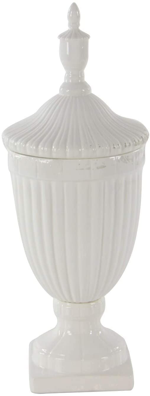 Updated Traditional White Ceramic 26 inches High X 10 inches Wide Gloss Urn Stone - Diamond Home USA