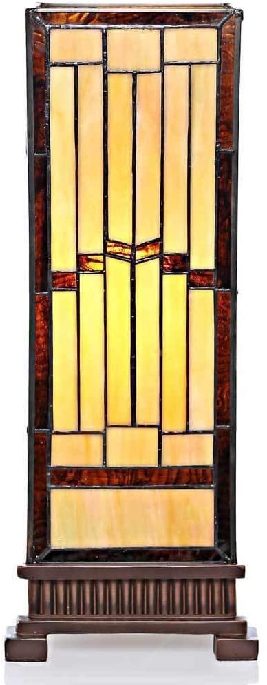 MISC Stained Glass Rustic 17 inch Hurricane Lamp 6 75" l X 6 75" w 17 25" h Beige Brown Bohemian Eclectic Bronze