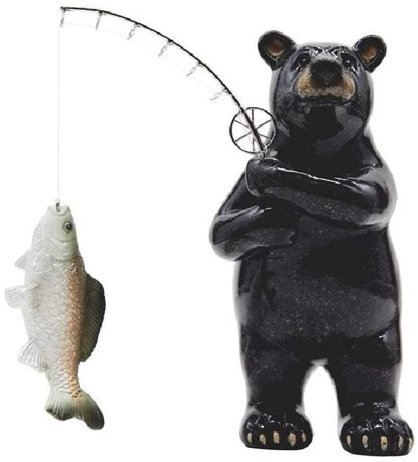 6 5" h Black Bear Fishing Salmon Rod Statue Home