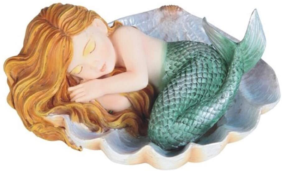 4 5" w Green Tailed Baby Mermaid Sleeping Oyster Shell
