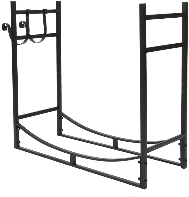 33" Firewood Holder Suitable Outdoor Indoor Black Iron - Diamond Home USA