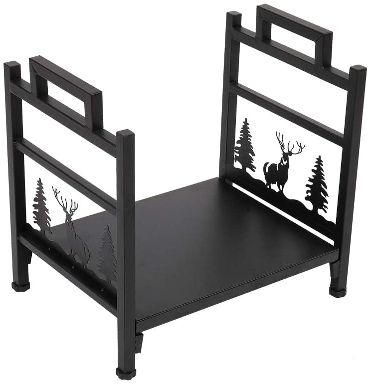 Single Layer Firewood Holder Animal Pattern Black Iron - Diamond Home USA