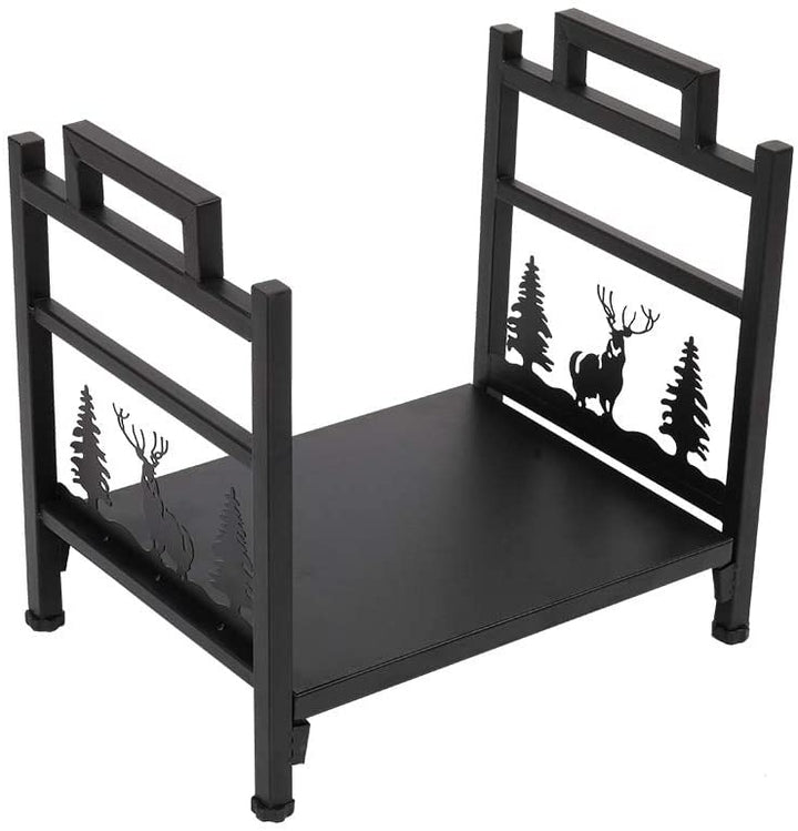Single Layer Firewood Holder Animal Pattern Black Iron - Diamond Home USA