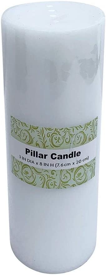 3 X 8 Inch White Pillar Candles Set 4 Wax Handmade - Diamond Home USA