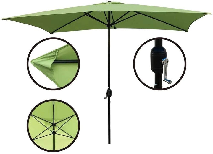 10' X 6 5' Rectangular Market Umbrella Green Nature Modern Contemporary Polyester Steel Crank Lift Uv Resistant - Diamond Home USA