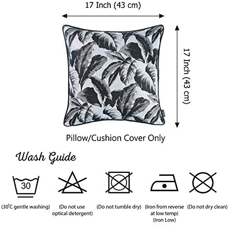 Jacquard Black Leaf Throw Pillow Cover Color Tropical Polyester Removable - Diamond Home USA