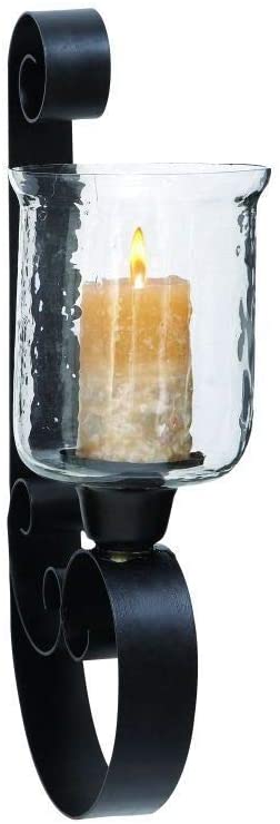 Wrought Iron Hurricane Sconce Black Clear Mid Century Modern
