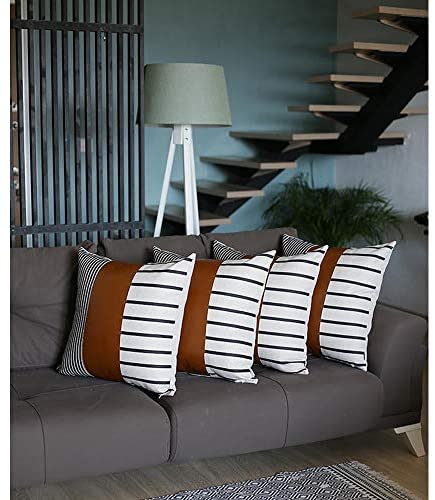 Leather Throw Pillow Cover 22''x22'' (Set 4) Brown Solid Color Rustic Polyester Set 3 More Removable - Diamond Home USA