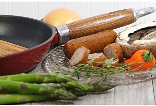 10 inch Red French Enameled Cast Iron Fry Pan Wooden Handle Metal - Diamond Home USA
