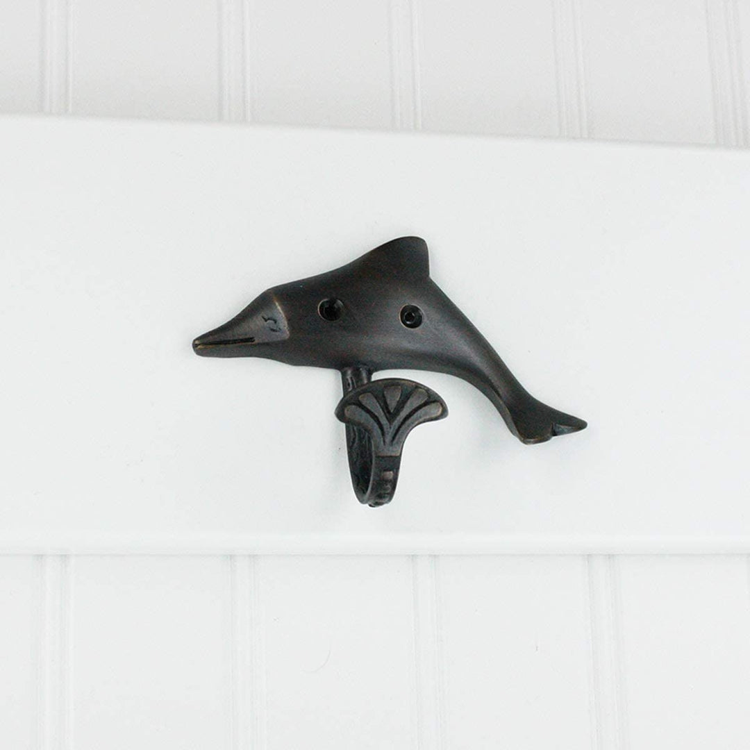 Oil Rubbed Bronze Dolphin Wall Hooks Set 4 Brass