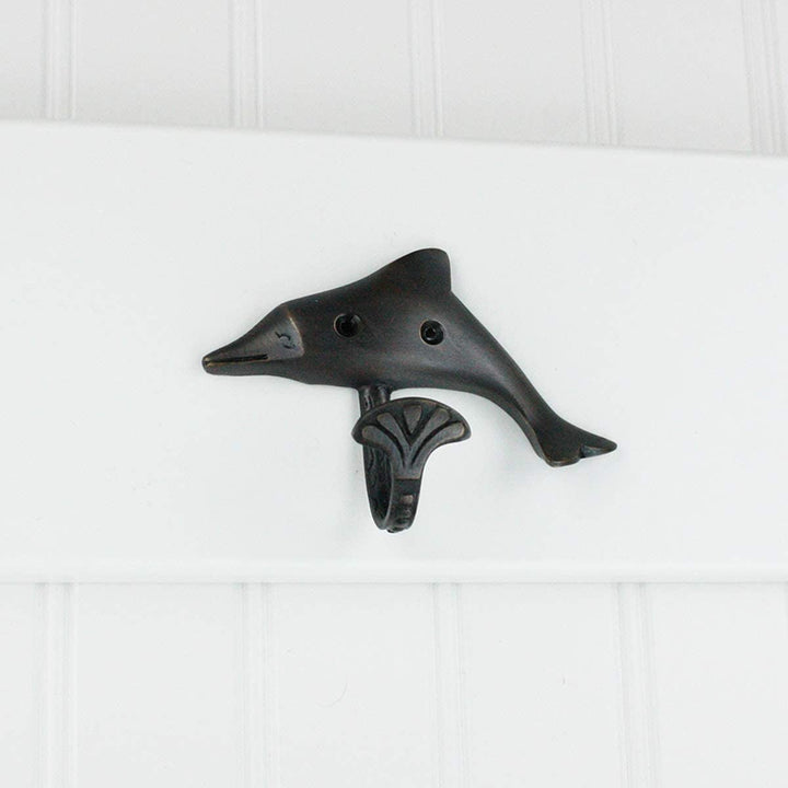 Oil Rubbed Bronze Dolphin Wall Hooks Set 4 Brass