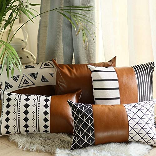 Leather Throw Pillow Cover 22''x22'' (Set 4) Brown Solid Color Rustic Polyester Set 3 More Removable - Diamond Home USA