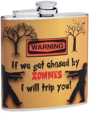 6 Ounce 'Chased by Zombies' Hip Flask Color Stainless