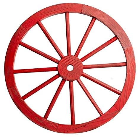 MISC Wooden Wagon Wheel Antique Red Finish (Set 2) Farmhouse Wood