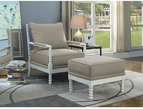 MISC Beige/White Ottoman Solid Fabric Wood