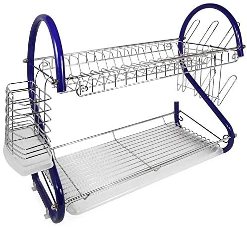 16 inch 2 Tier Chrome Plated Dishrack Blue Metal Finish - Diamond Home USA