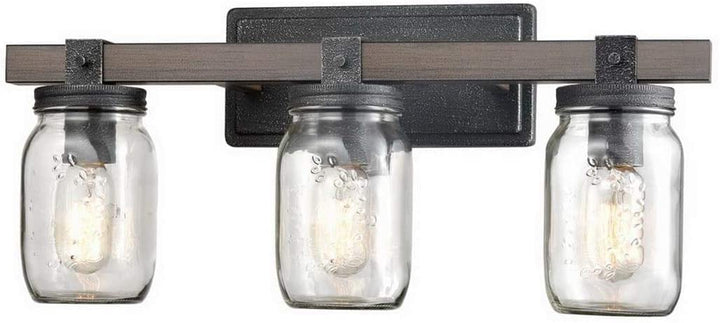 Vintage Mason Jar Bathroom Vanity Lighting 3 Lights Brown Grey Silver Farmhouse Industrial Transitional Glass Iron Metal Black Bronze - Diamond Home USA